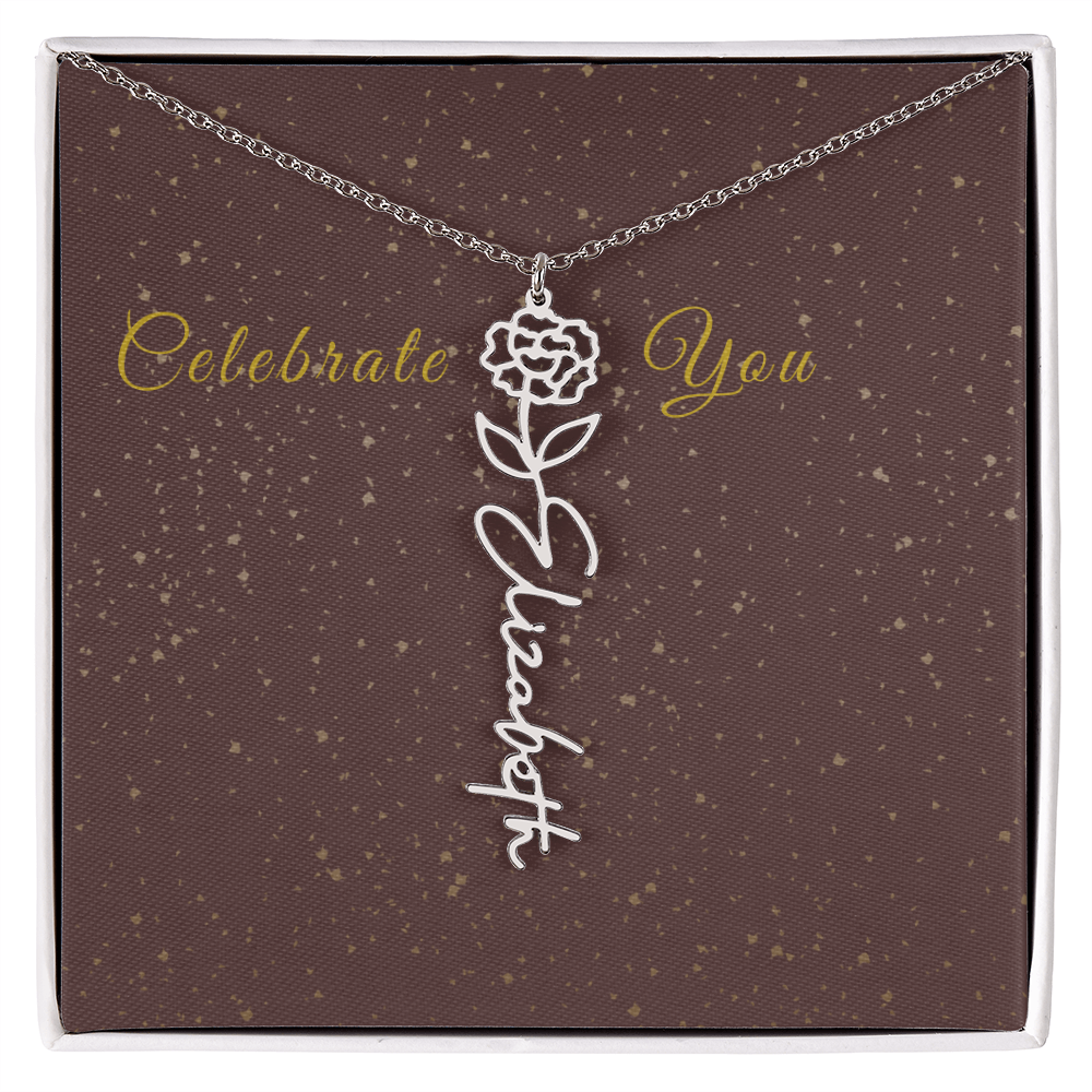 Personalized Birth Flower Name Necklace – Custom Script Necklace for Her