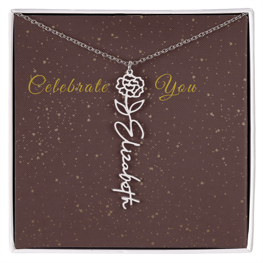 Personalized Birth Flower Name Necklace – Custom Script Necklace for Her