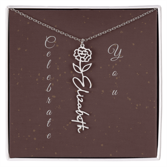 Personalized Birth Flower Name Necklace – Custom Script Necklace for Her