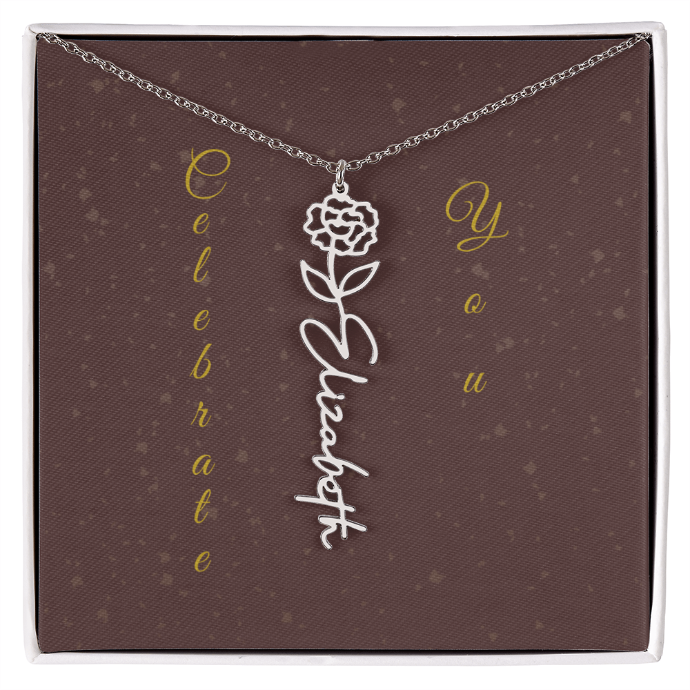 Personalized Birth Flower Name Necklace – Custom Script Necklace for Her