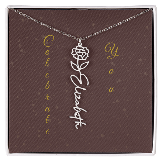 Personalized Birth Flower Name Necklace – Custom Script Necklace for Her