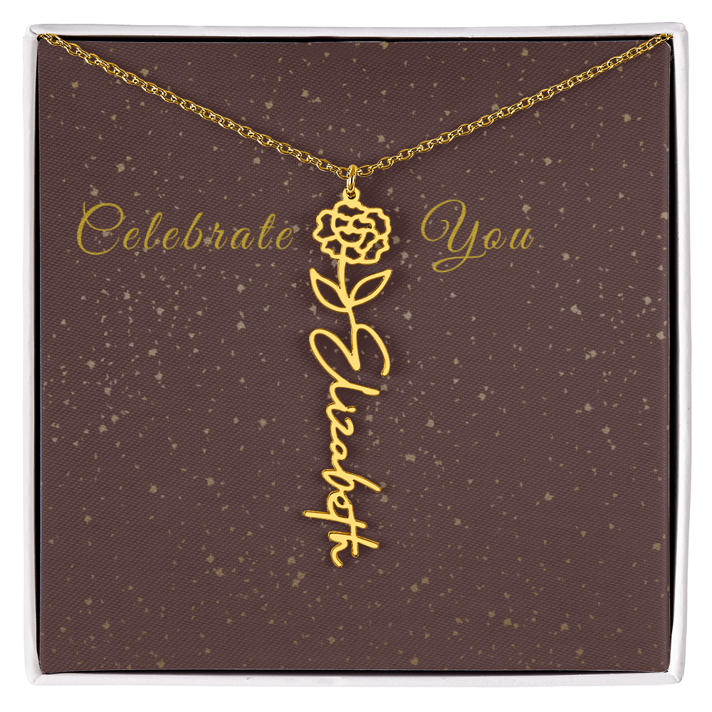 Personalized Birth Flower Name Necklace – Custom Script Necklace for Her