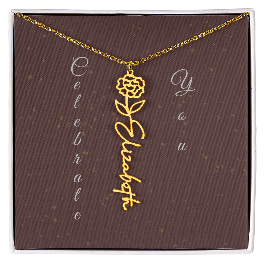 Personalized Birth Flower Name Necklace – Custom Script Necklace for Her