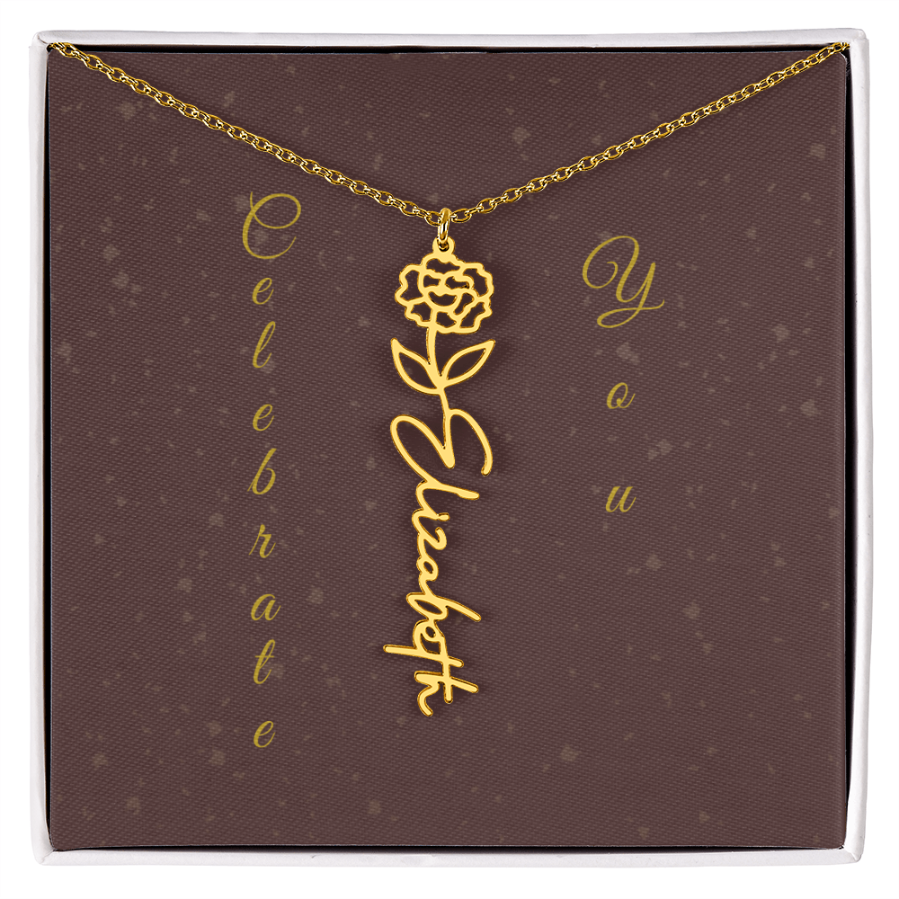 Personalized Birth Flower Name Necklace – Custom Script Necklace for Her