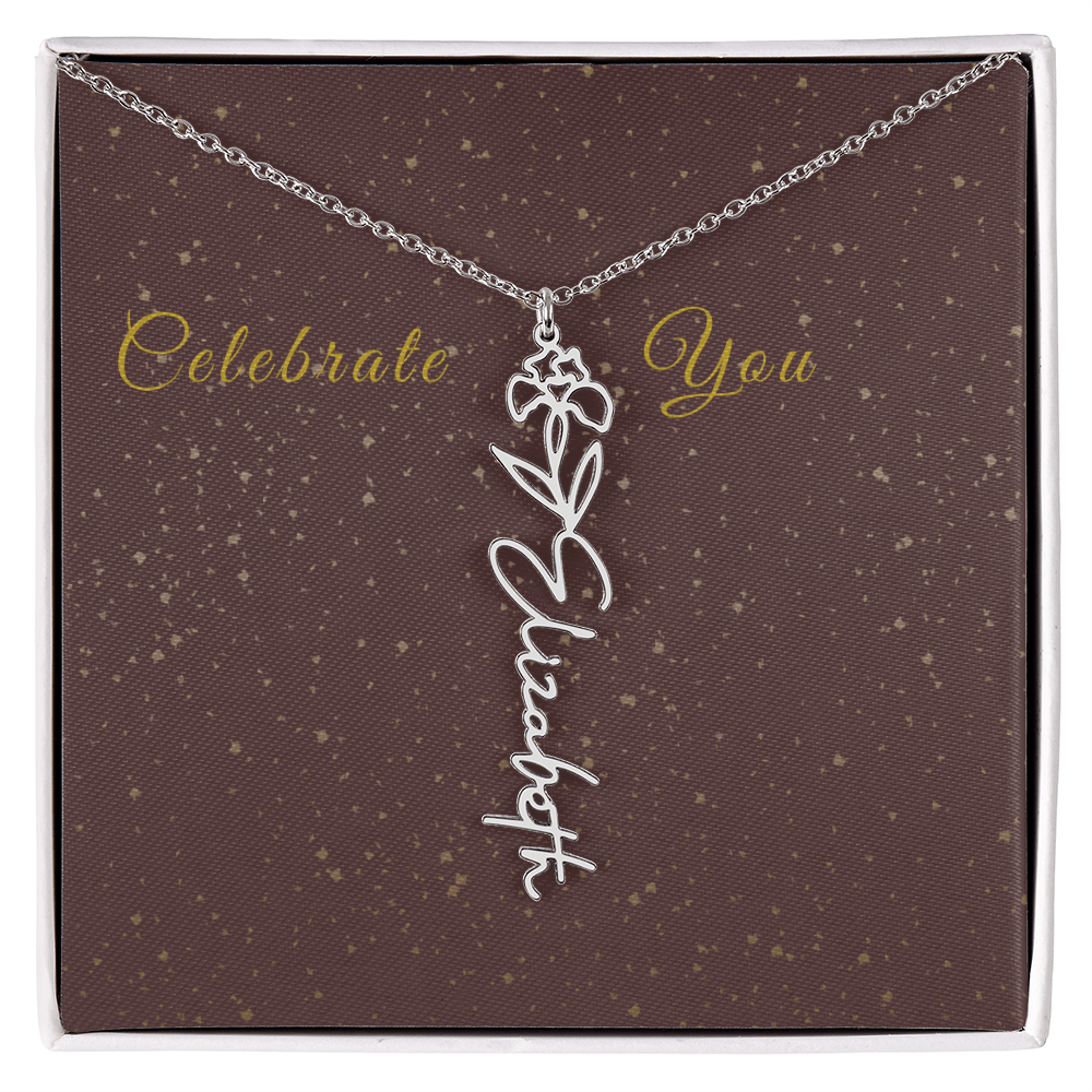 Personalized Birth Flower Name Necklace – Custom Script Necklace for Her