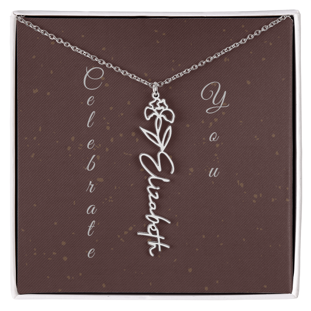 Personalized Birth Flower Name Necklace – Custom Script Necklace for Her