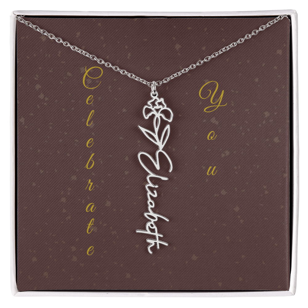 Personalized Birth Flower Name Necklace – Custom Script Necklace for Her