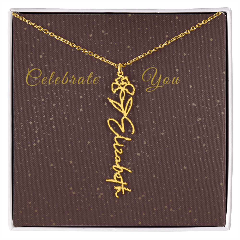 Personalized Birth Flower Name Necklace – Custom Script Necklace for Her