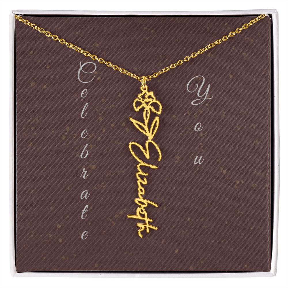 Personalized Birth Flower Name Necklace – Custom Script Necklace for Her
