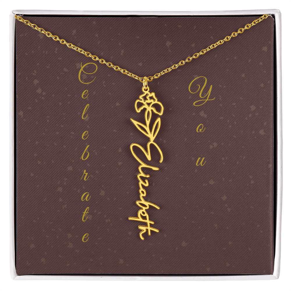Personalized Birth Flower Name Necklace – Custom Script Necklace for Her