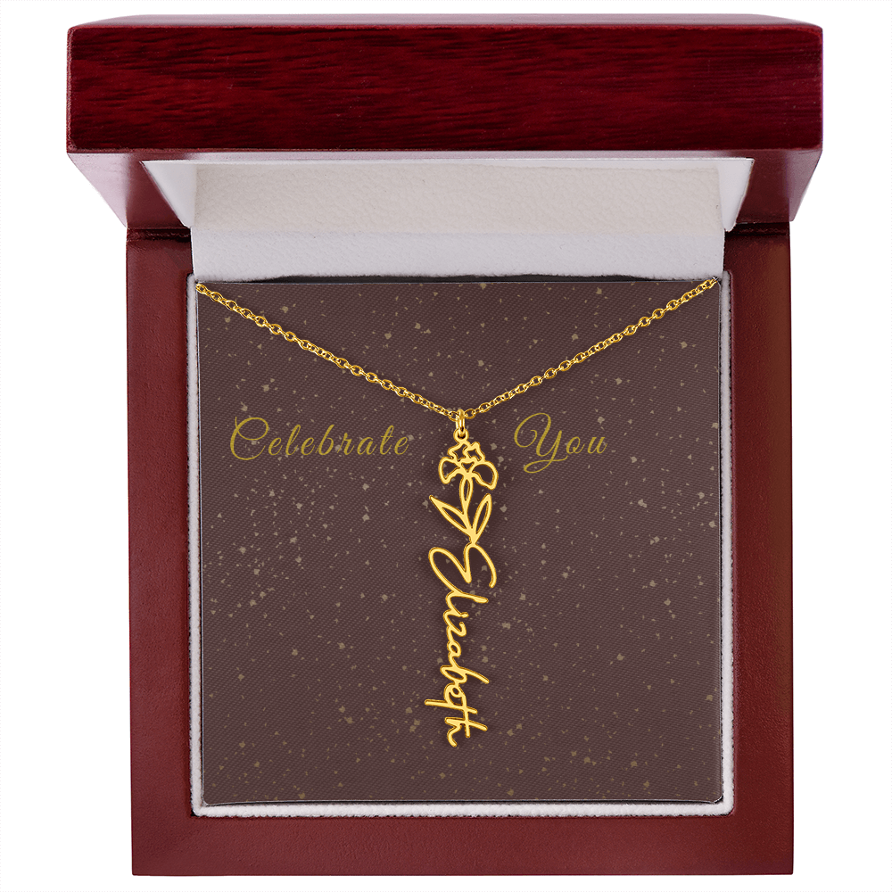 Personalized Birth Flower Name Necklace – Custom Script Necklace for Her