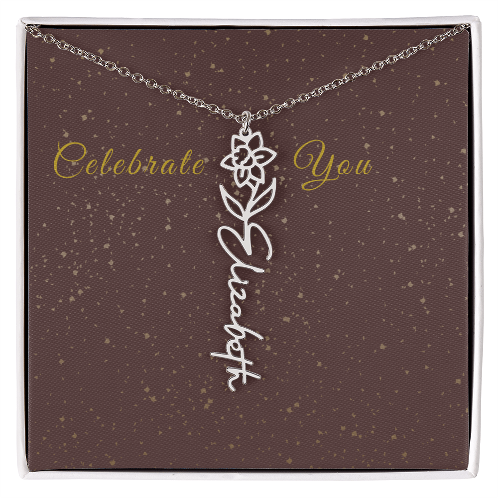 Personalized Birth Flower Name Necklace – Custom Script Necklace for Her