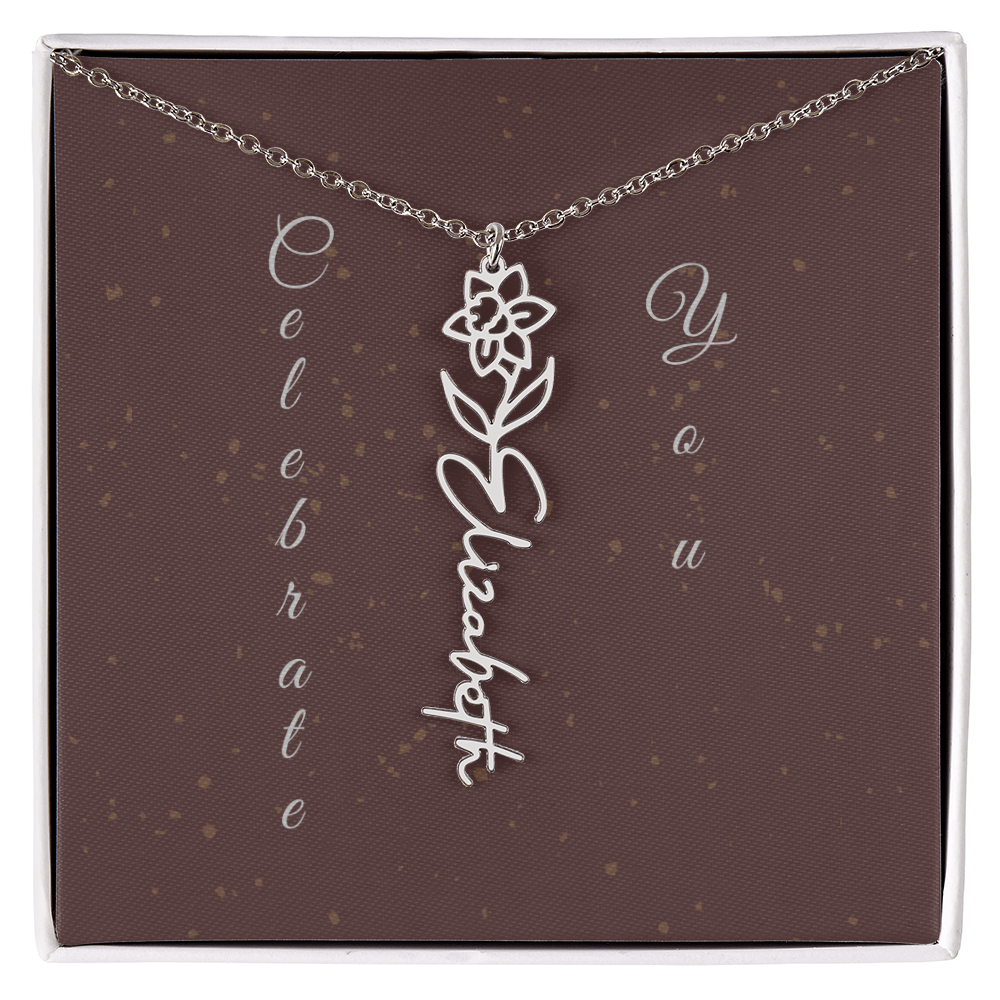 Personalized Birth Flower Name Necklace – Custom Script Necklace for Her