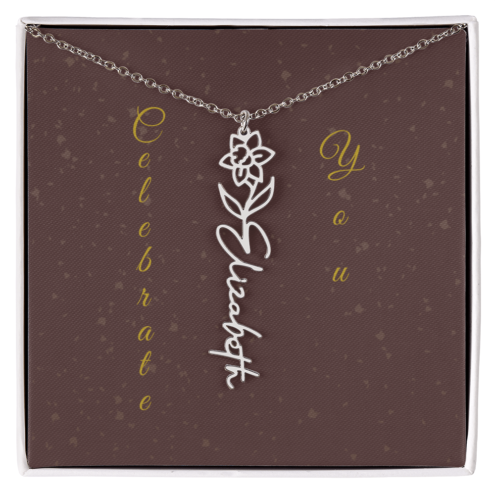 Personalized Birth Flower Name Necklace – Custom Script Necklace for Her