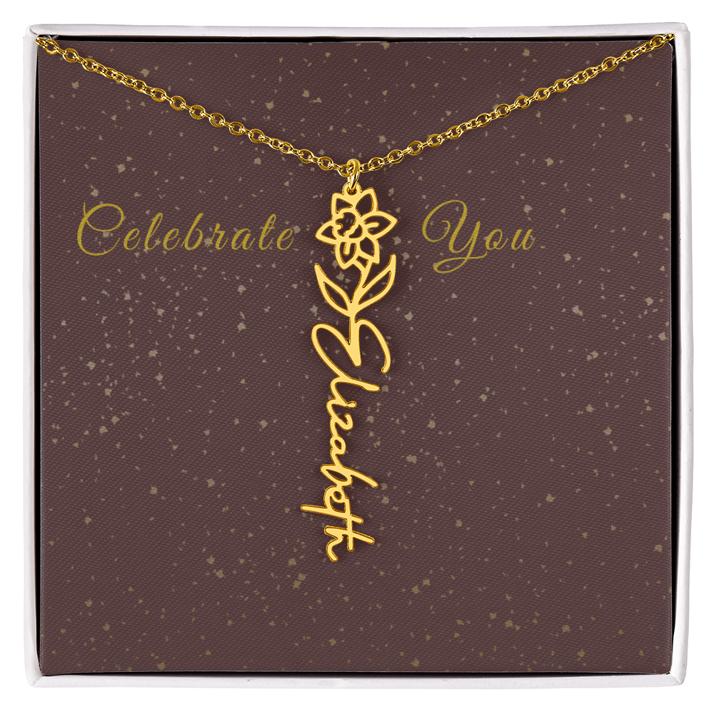 Personalized Birth Flower Name Necklace – Custom Script Necklace for Her