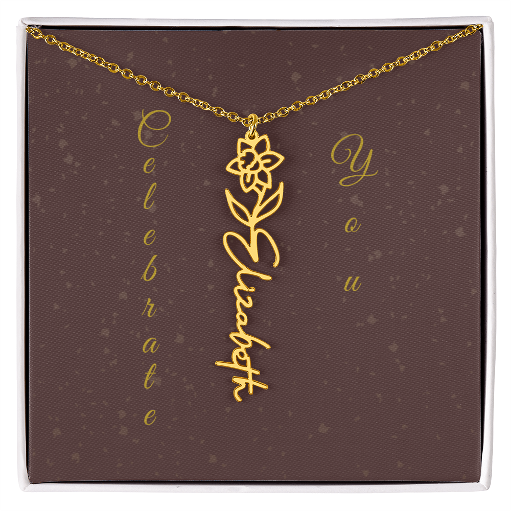 Personalized Birth Flower Name Necklace – Custom Script Necklace for Her