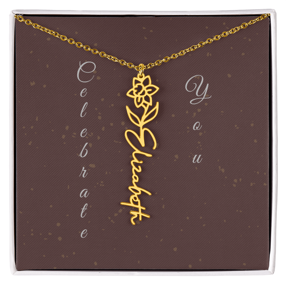 Personalized Birth Flower Name Necklace – Custom Script Necklace for Her