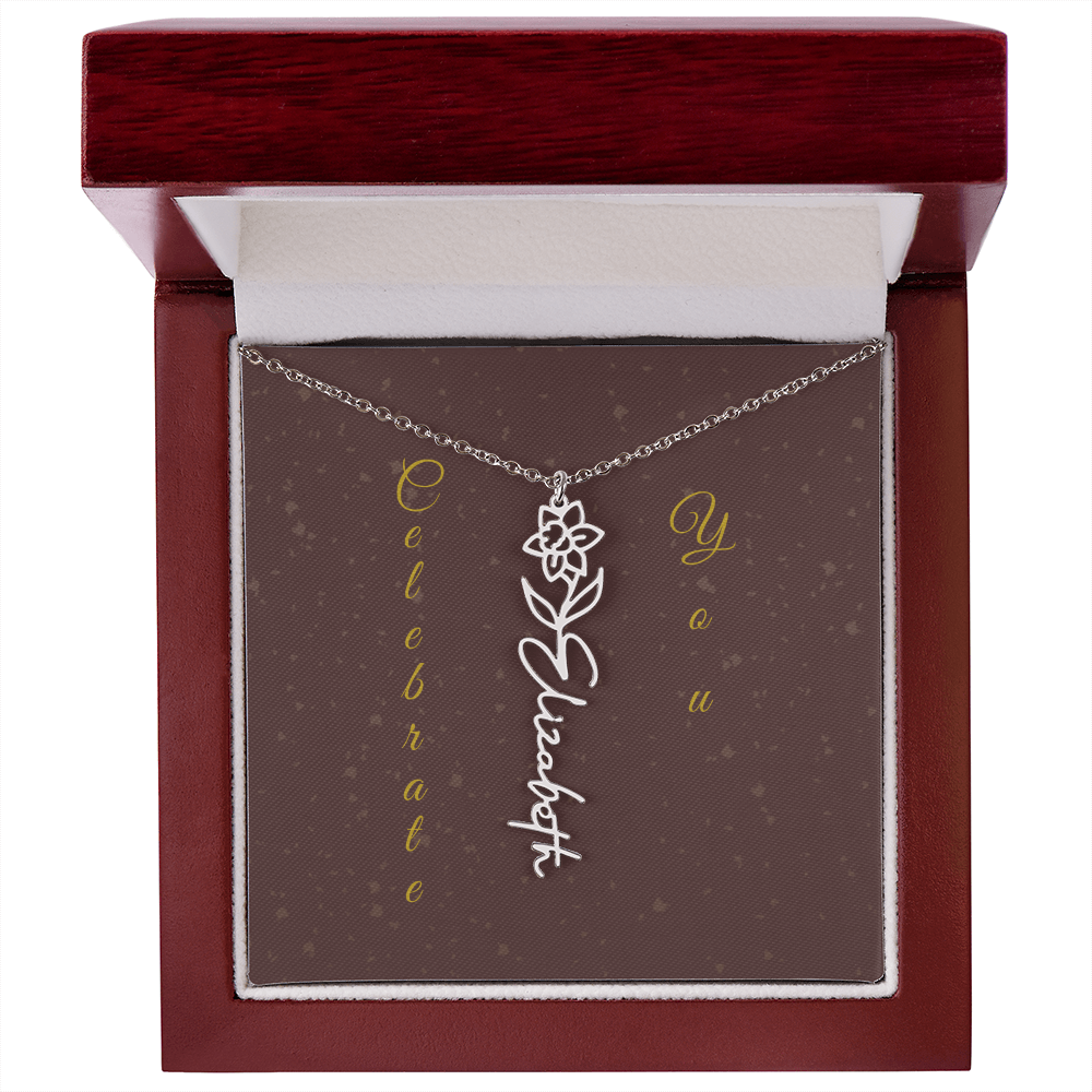 Personalized Birth Flower Name Necklace – Custom Script Necklace for Her