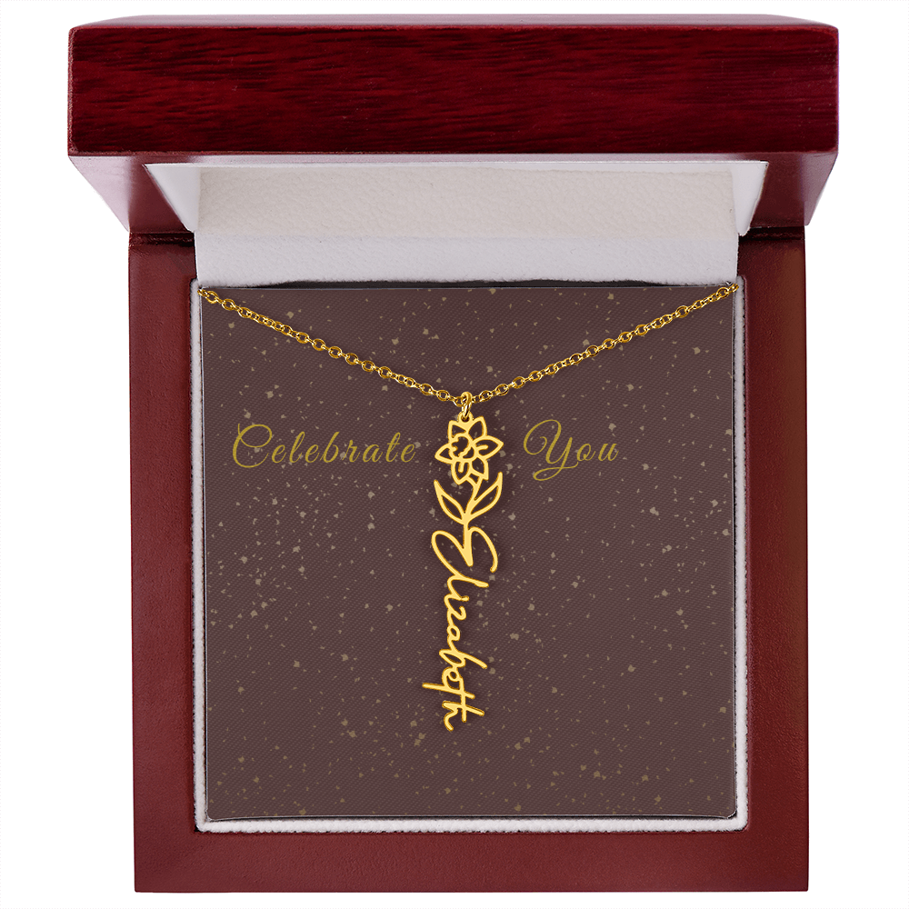 Personalized Birth Flower Name Necklace – Custom Script Necklace for Her