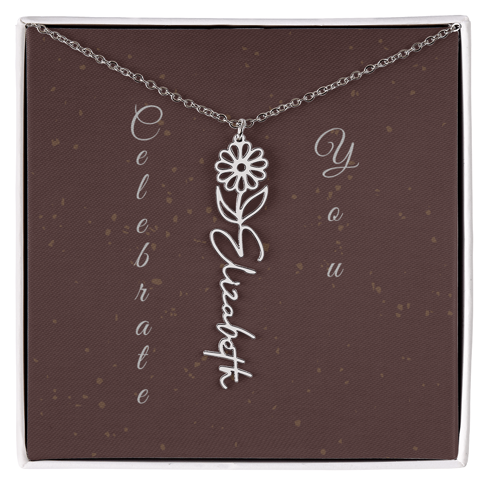 Personalized Birth Flower Name Necklace – Custom Script Necklace for Her