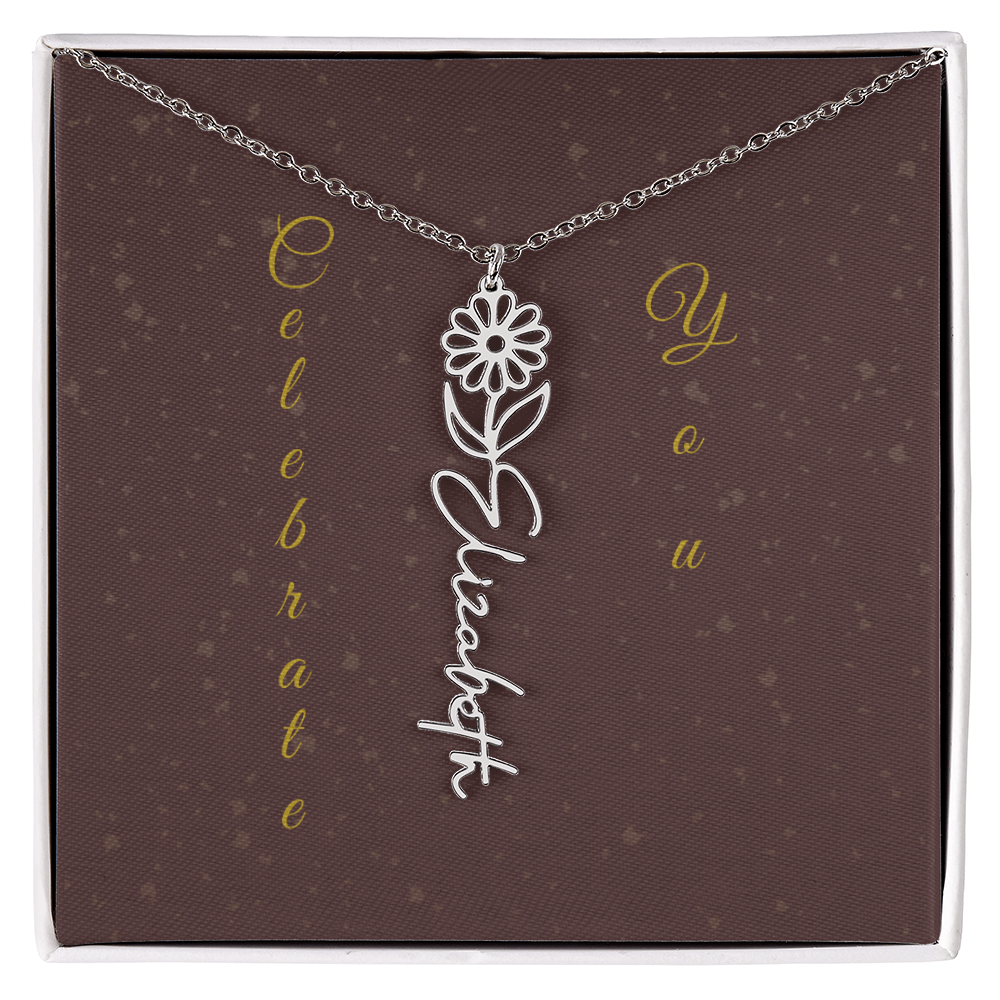 Personalized Birth Flower Name Necklace – Custom Script Necklace for Her