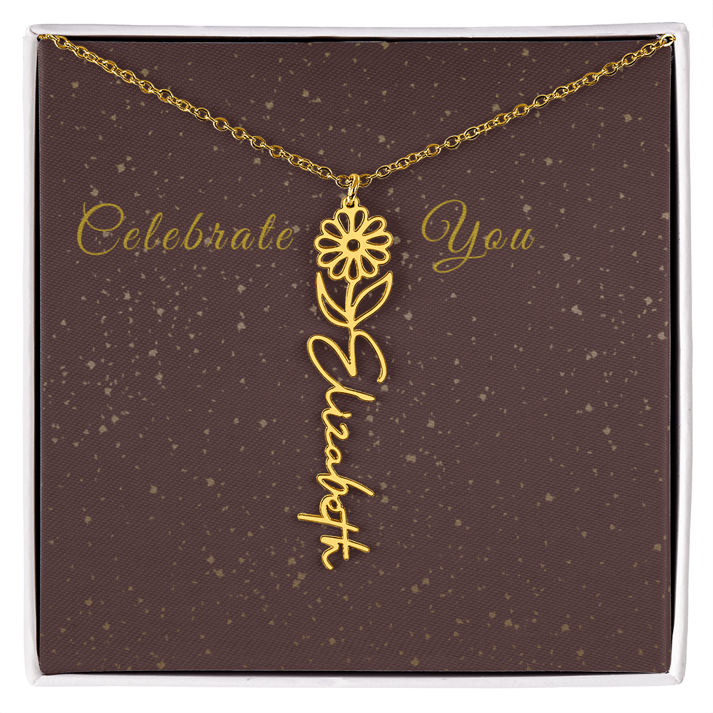 Personalized Birth Flower Name Necklace – Custom Script Necklace for Her