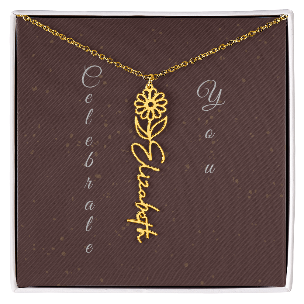 Personalized Birth Flower Name Necklace – Custom Script Necklace for Her