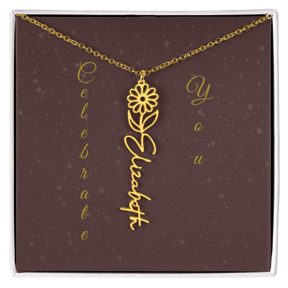 Personalized Birth Flower Name Necklace – Custom Script Necklace for Her