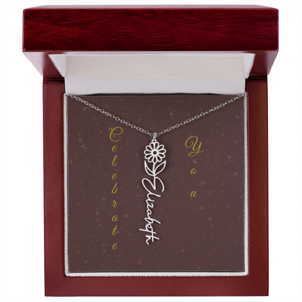 Personalized Birth Flower Name Necklace – Custom Script Necklace for Her