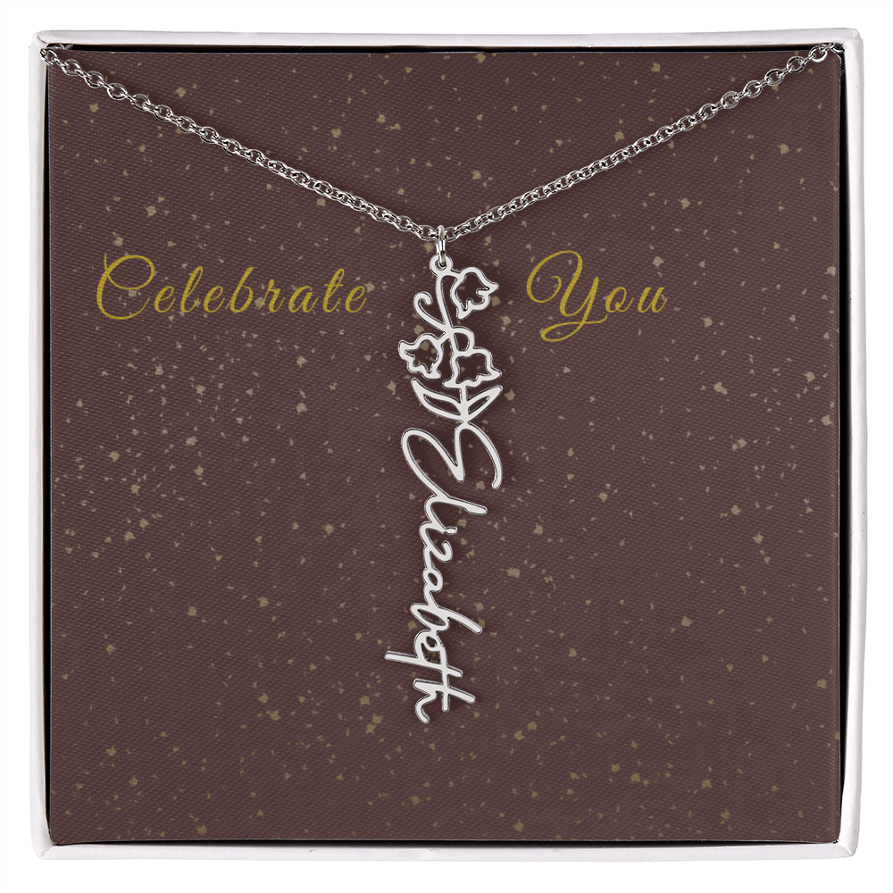 Personalized Birth Flower Name Necklace – Custom Script Necklace for Her