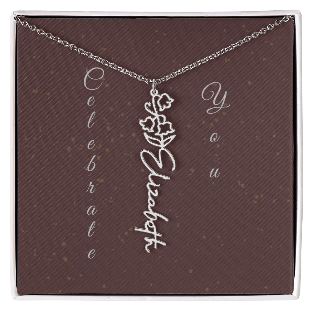 Personalized Birth Flower Name Necklace – Custom Script Necklace for Her