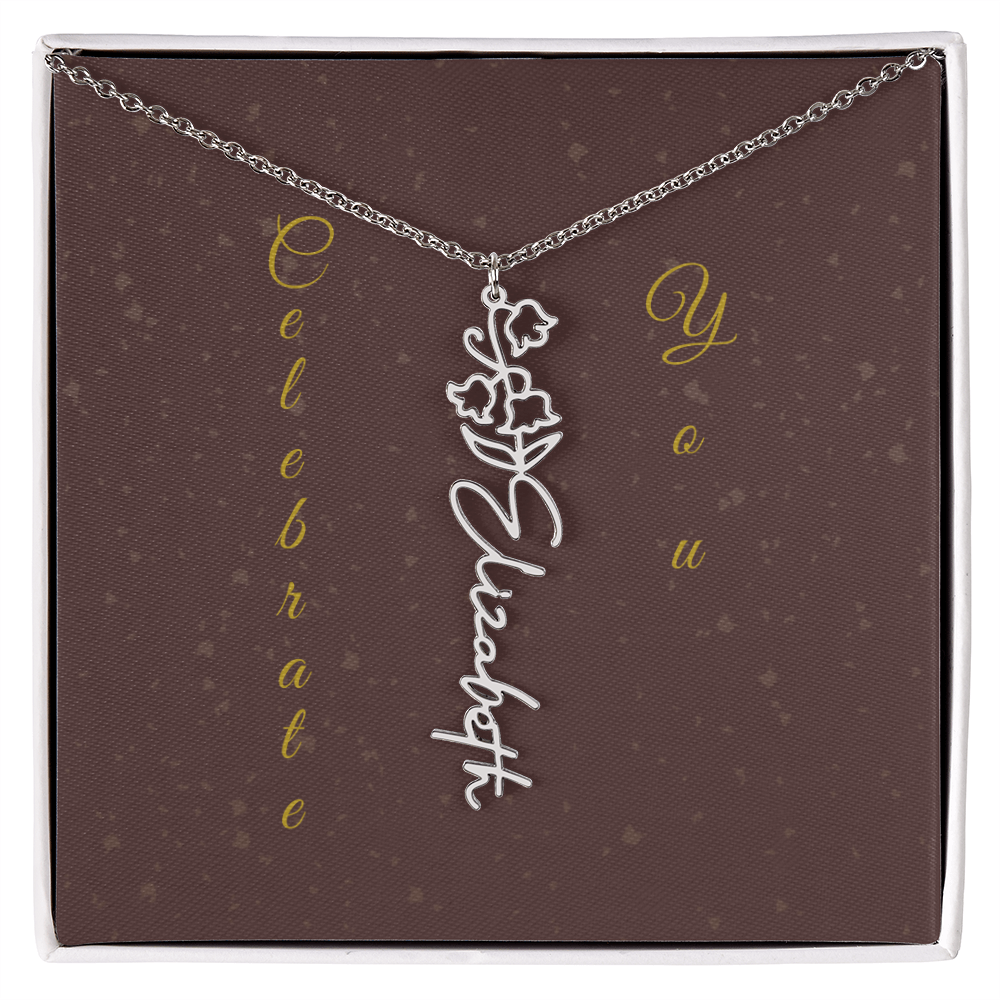 Personalized Birth Flower Name Necklace – Custom Script Necklace for Her