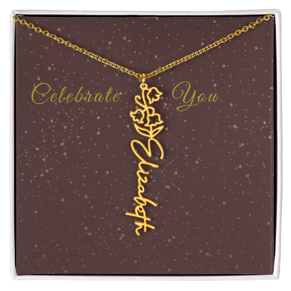 Personalized Birth Flower Name Necklace – Custom Script Necklace for Her