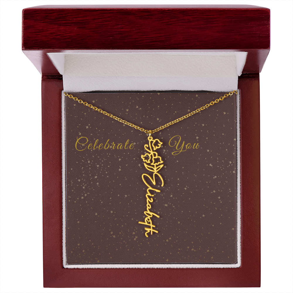 Personalized Birth Flower Name Necklace – Custom Script Necklace for Her