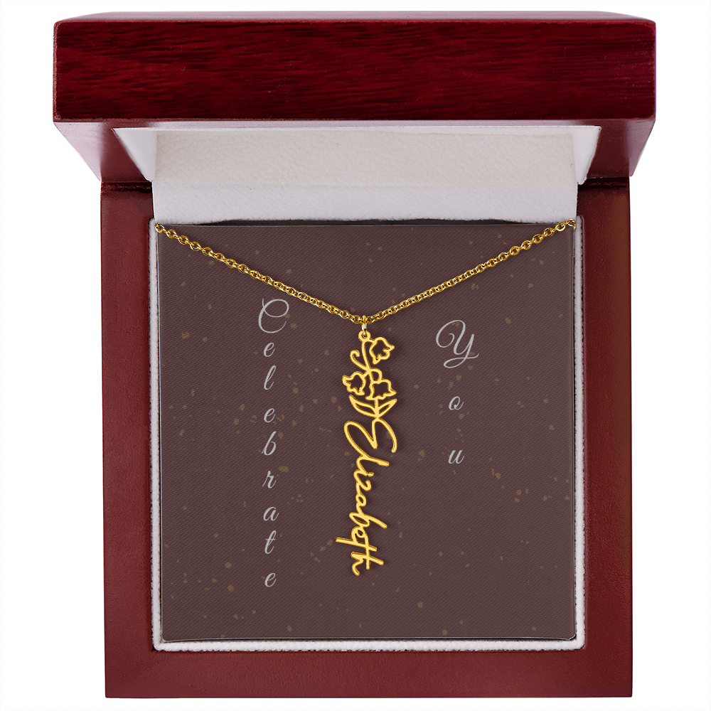 Personalized Birth Flower Name Necklace – Custom Script Necklace for Her