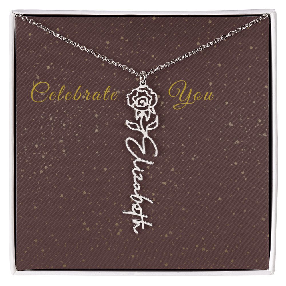 Personalized Birth Flower Name Necklace – Custom Script Necklace for Her