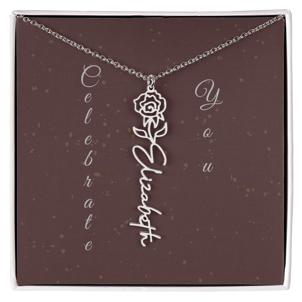 Personalized Birth Flower Name Necklace – Custom Script Necklace for Her