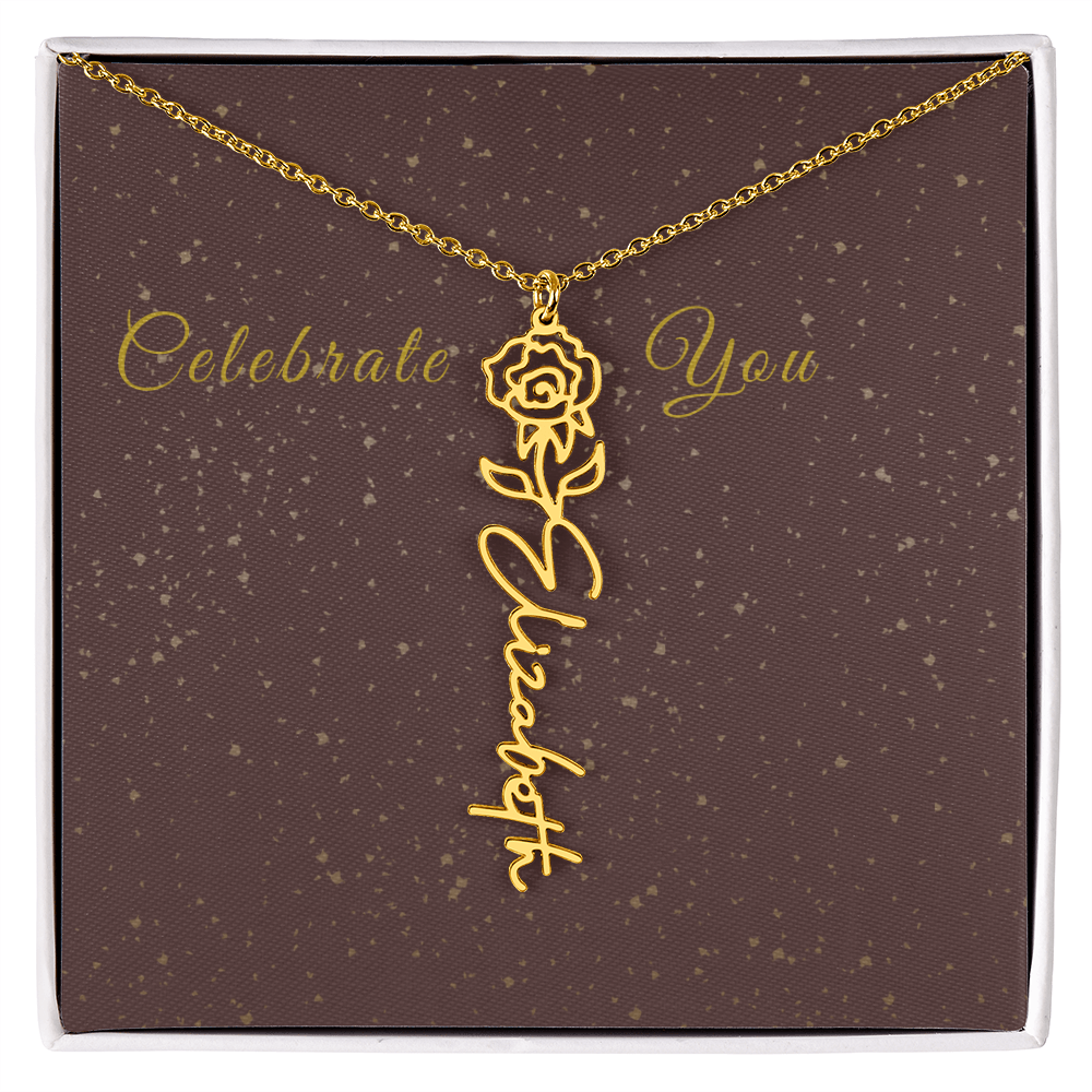 Personalized Birth Flower Name Necklace – Custom Script Necklace for Her