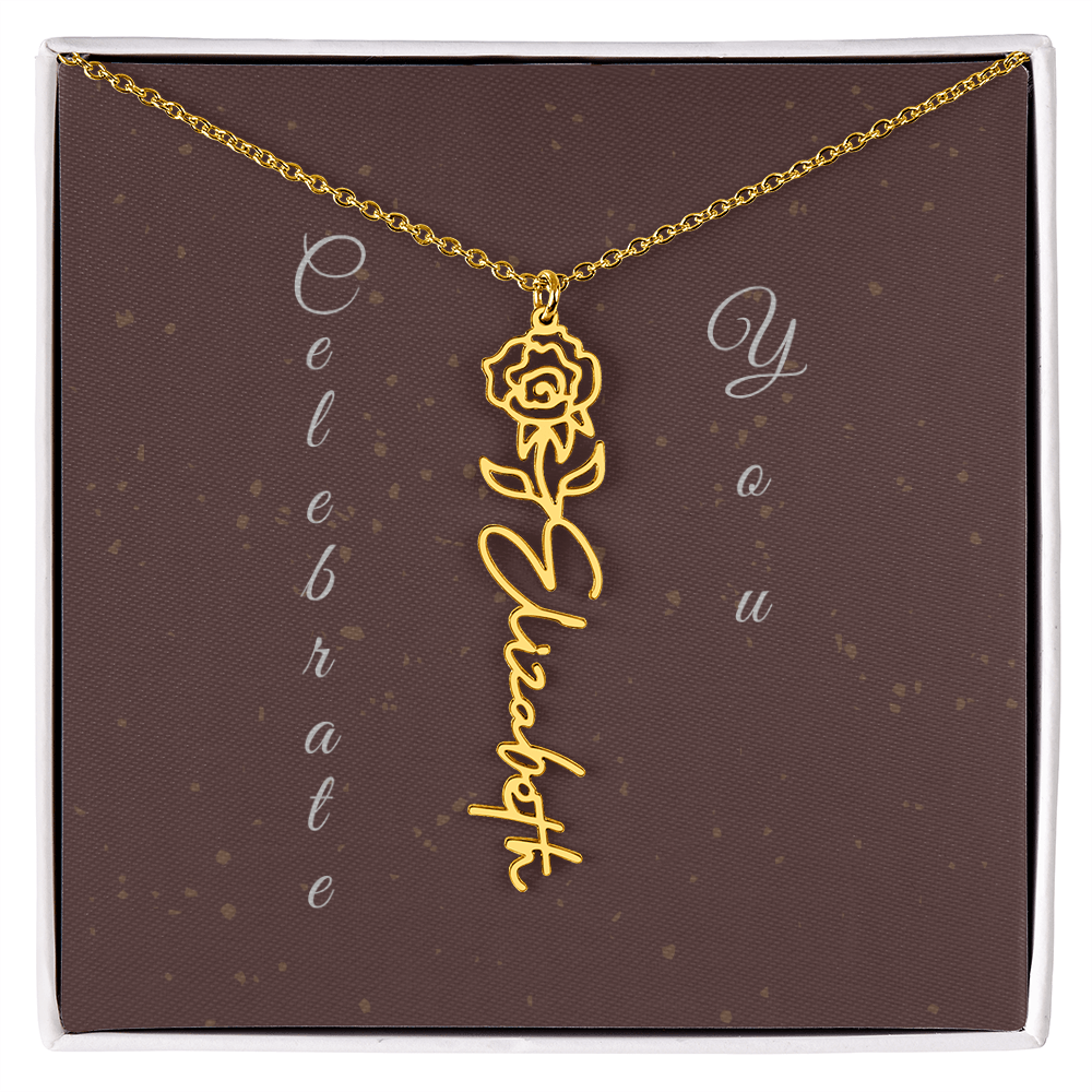 Personalized Birth Flower Name Necklace – Custom Script Necklace for Her