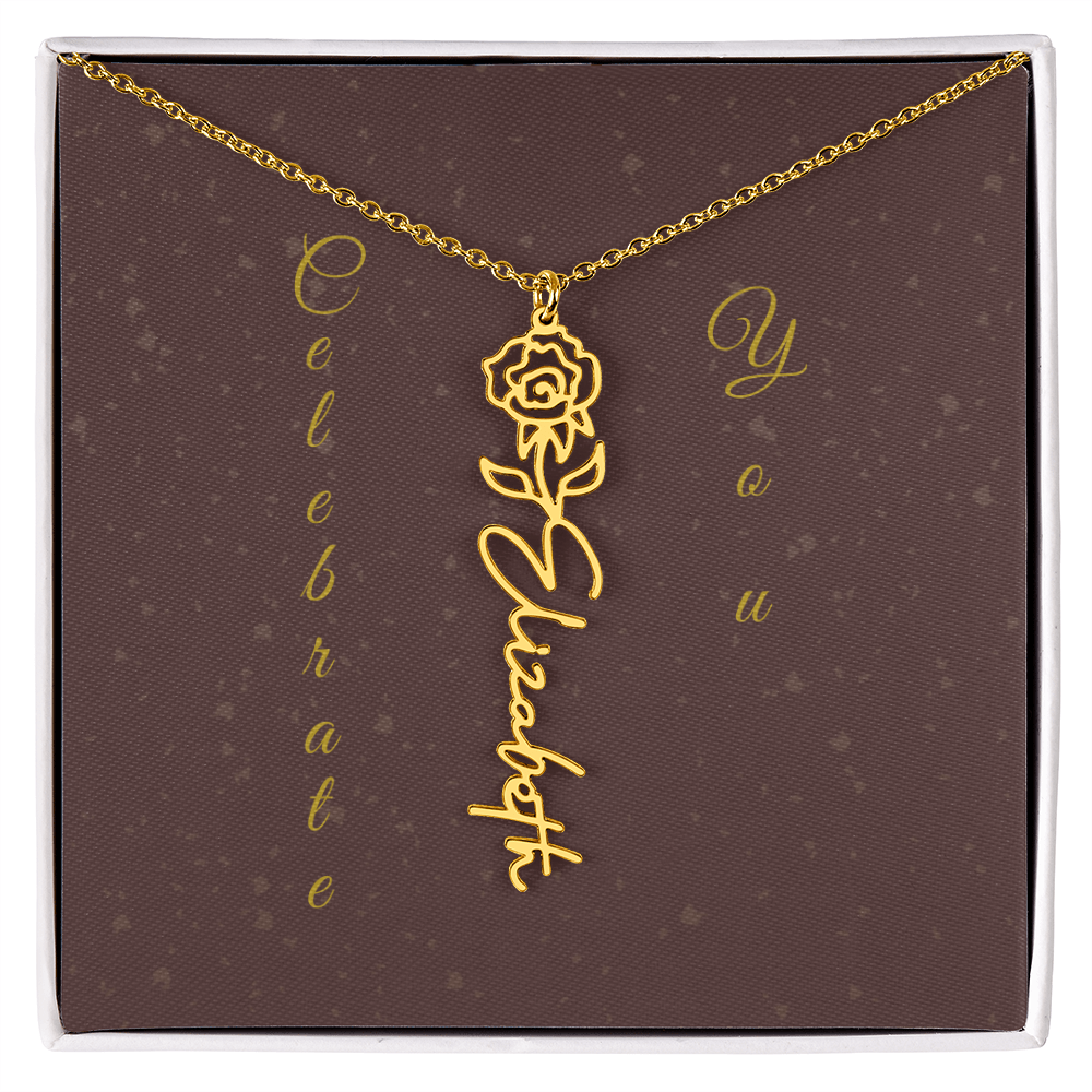 Personalized Birth Flower Name Necklace – Custom Script Necklace for Her