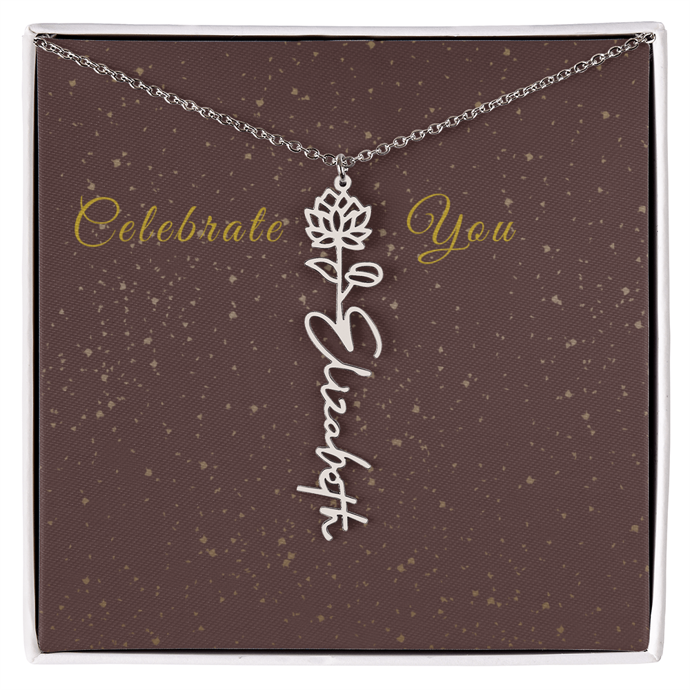 Personalized Birth Flower Name Necklace – Custom Script Necklace for Her