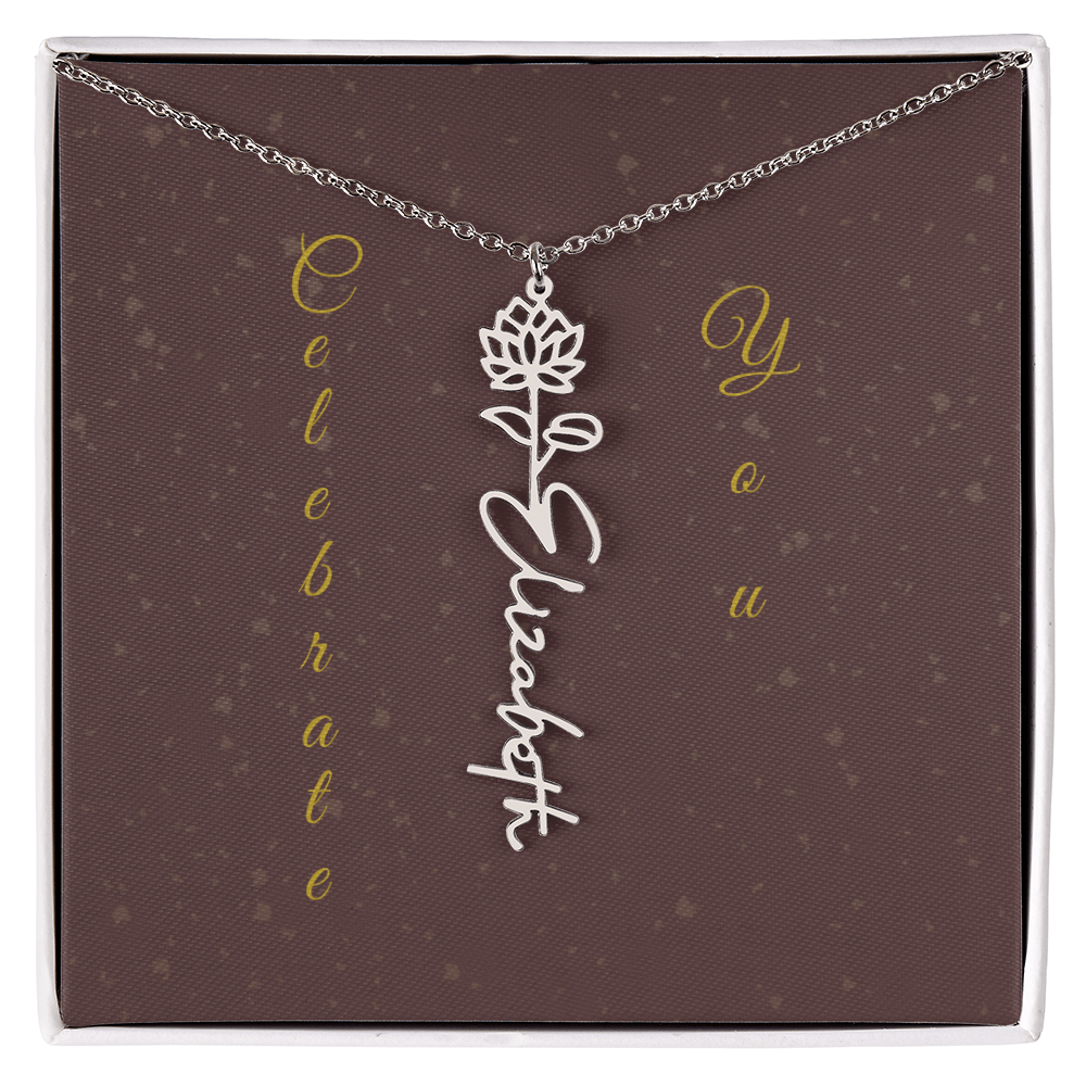 Personalized Birth Flower Name Necklace – Custom Script Necklace for Her