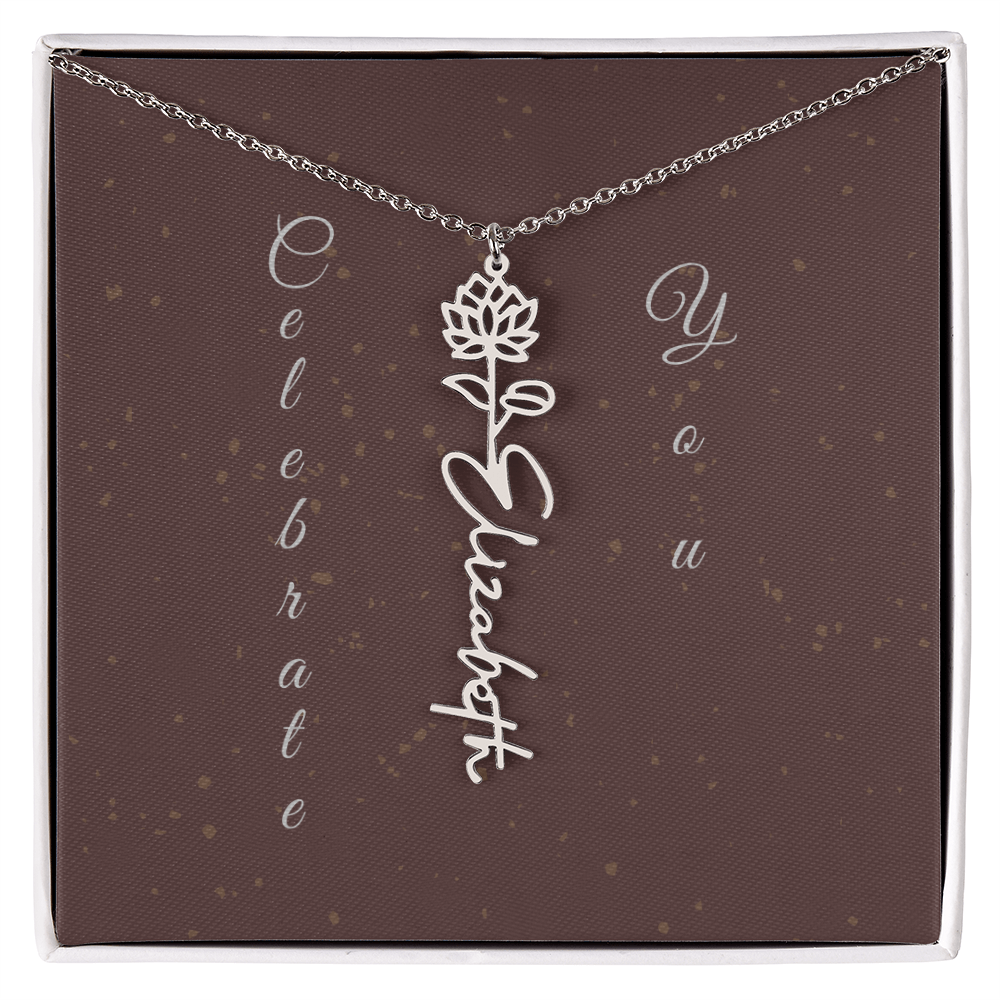 Personalized Birth Flower Name Necklace – Custom Script Necklace for Her