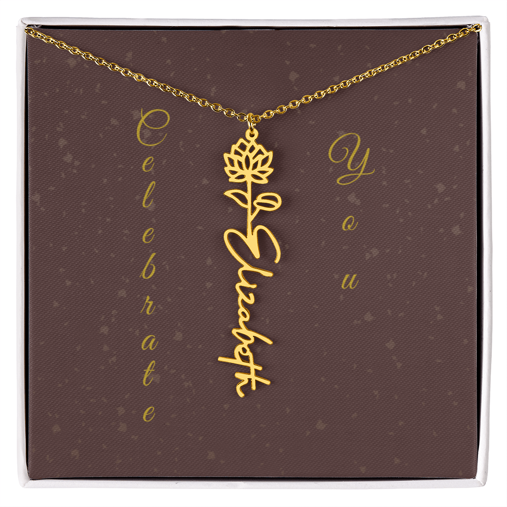 Personalized Birth Flower Name Necklace – Custom Script Necklace for Her