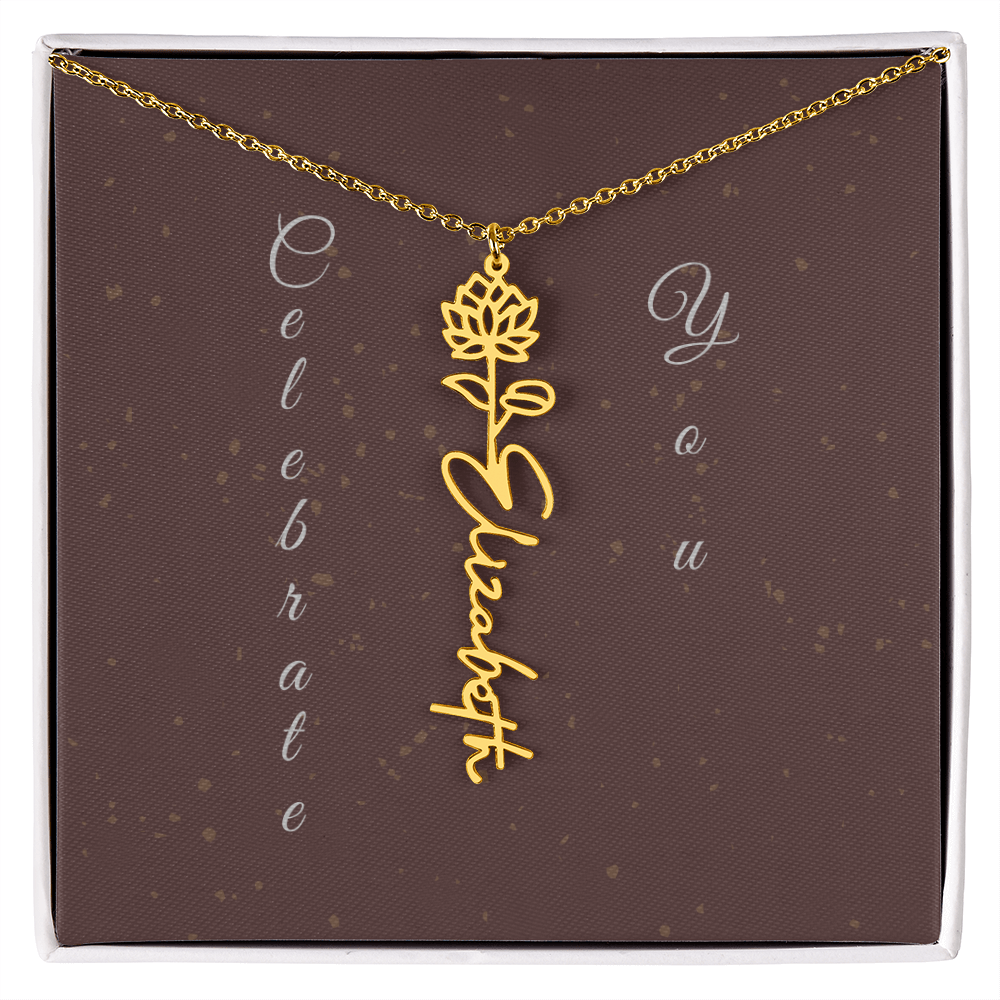 Personalized Birth Flower Name Necklace – Custom Script Necklace for Her