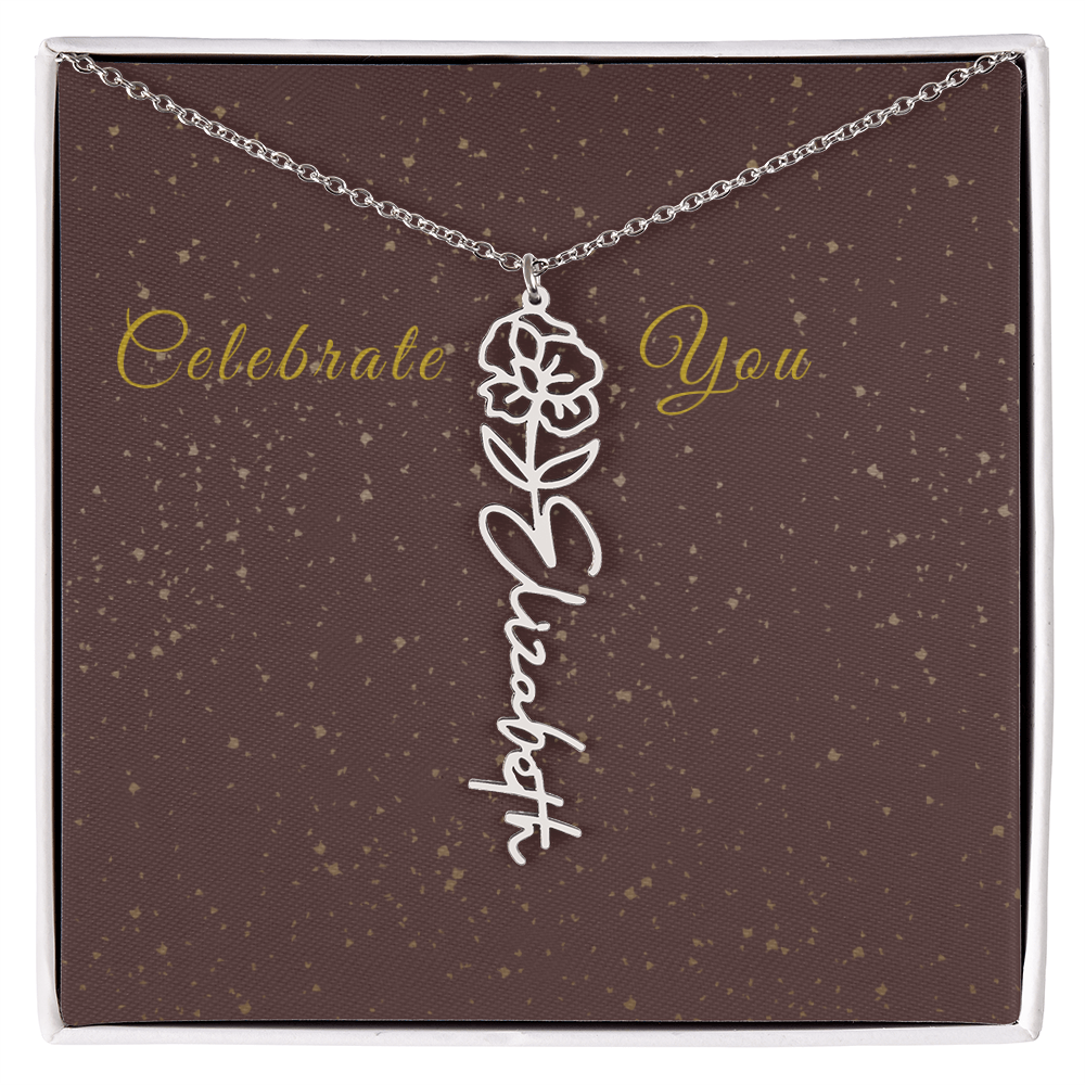 Personalized Birth Flower Name Necklace – Custom Script Necklace for Her