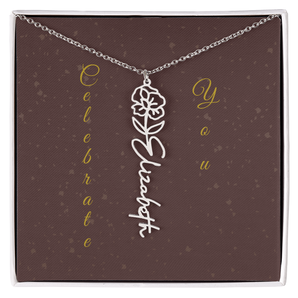 Personalized Birth Flower Name Necklace – Custom Script Necklace for Her