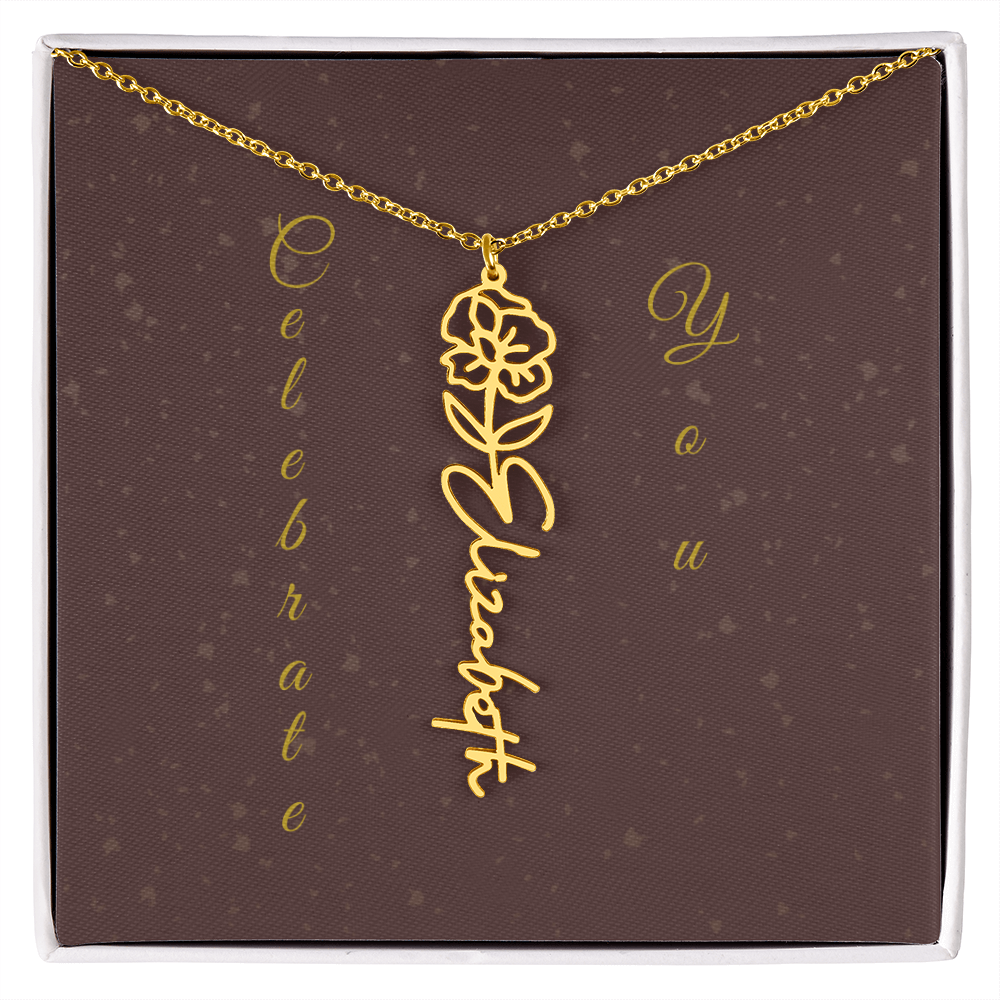Personalized Birth Flower Name Necklace – Custom Script Necklace for Her