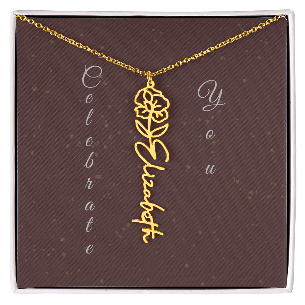 Personalized Birth Flower Name Necklace – Custom Script Necklace for Her