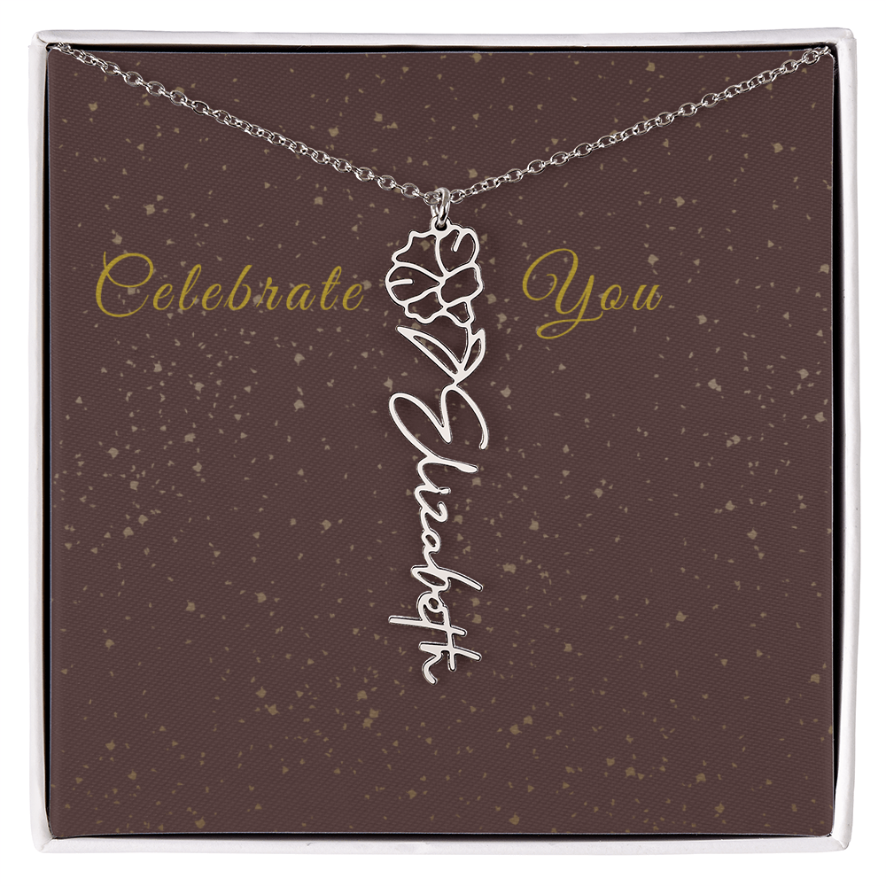 Personalized Birth Flower Name Necklace – Custom Script Necklace for Her